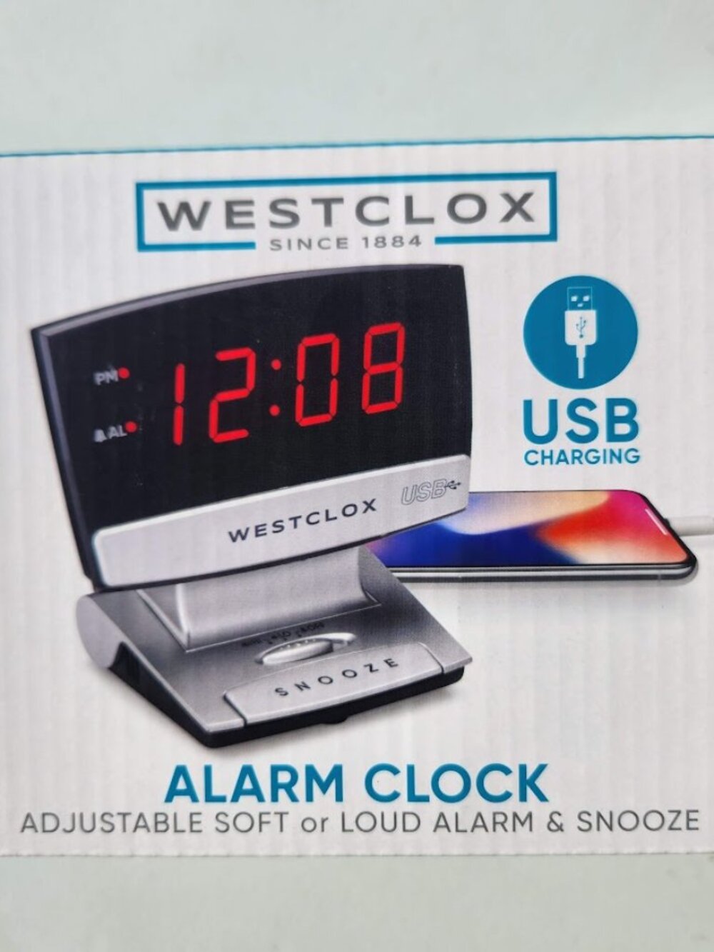 Digital Desk Table Alarm Clock with USB Charging Port Black Silver LED Large 0.9